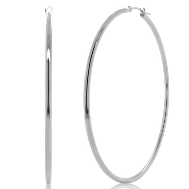14k 14kt White Gold 2mm Round Hoop Earrings 35mm 14k 14kt White Gold 2mm Round Hoop Earrings 35mm